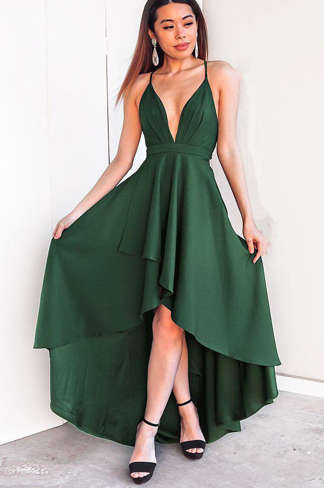Emerald green high low gown