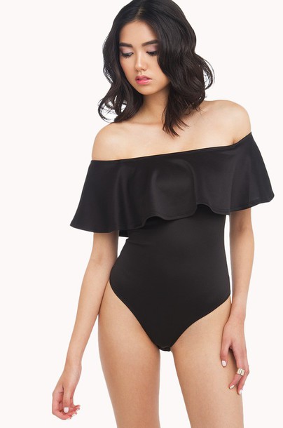 Ruffled off shoulder bodysuit 