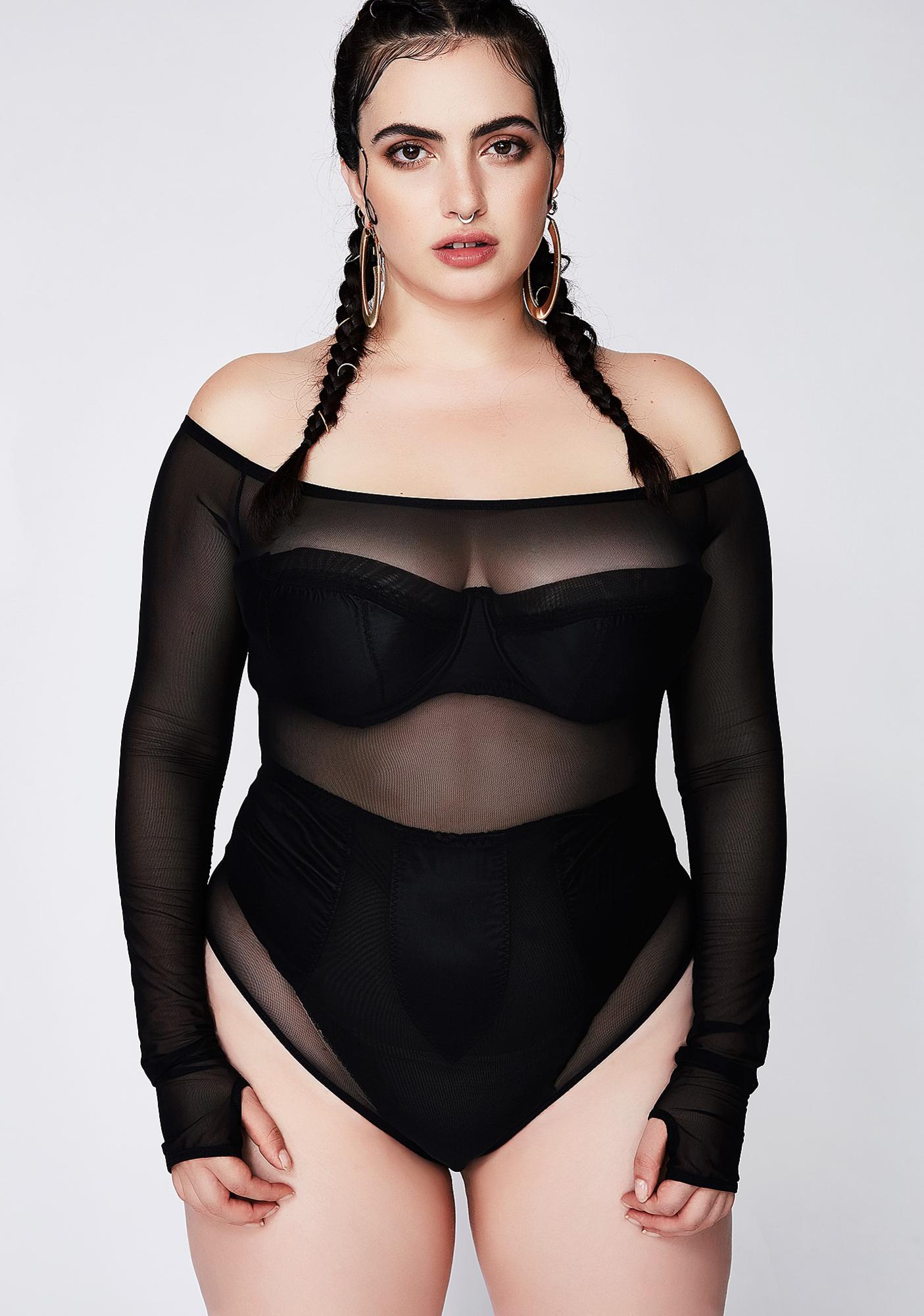 Mesh off shoulder black bodysuit 