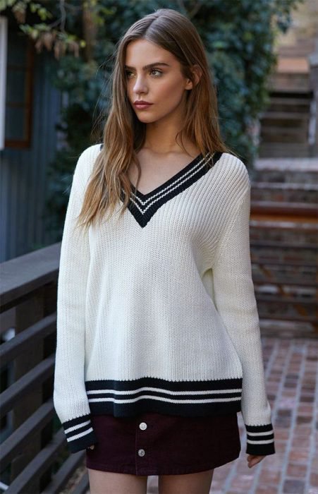 V neckline school sweater style 